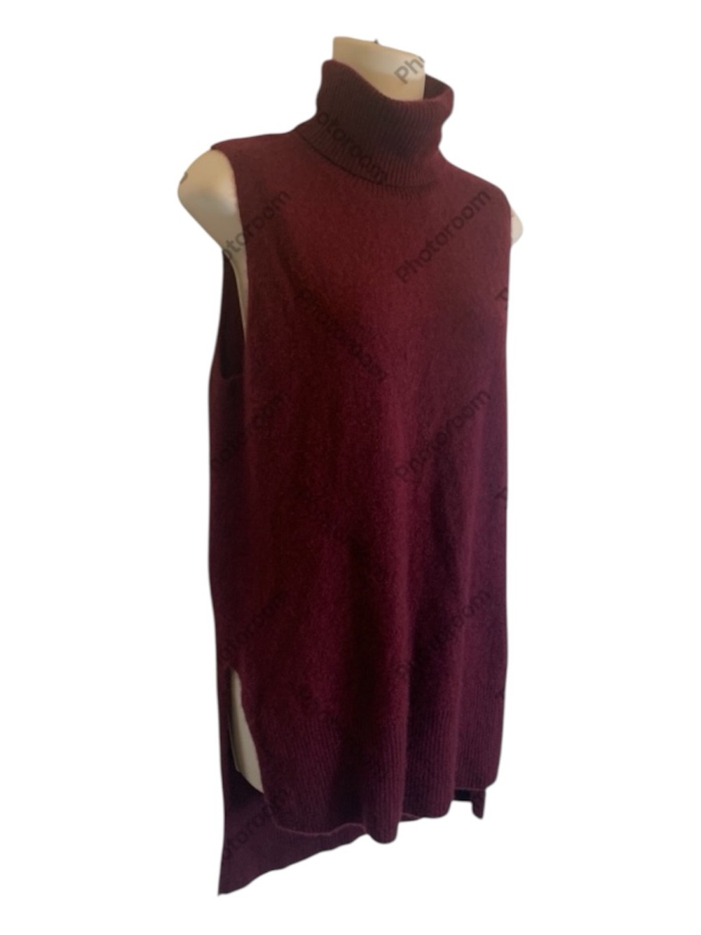 100% Cashmere Sleeveless Turtleneck Sweater Burgundy Antonio Melani Size L